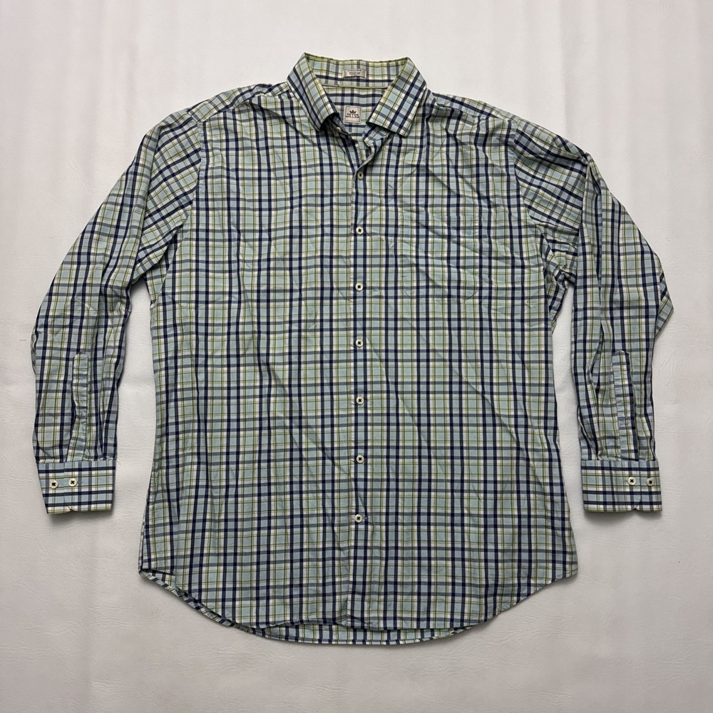 Peter Millar Collection Shirt Mens XL Blue Green Plaid Long Sleeve Button Down